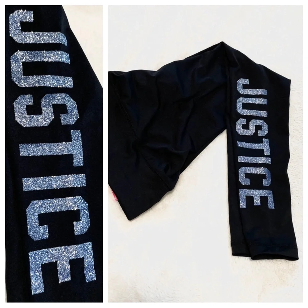 New JUSTICE Ice Blue Glitter Graphic Leggings